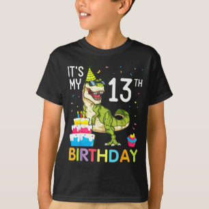 Dinosaur mit Kuchen 13. Geburtstag frohe 13 Jahre T-Shirt