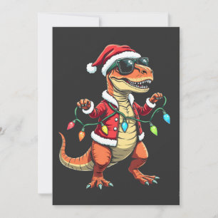 Dinosaur mit Weihnachtslichtern und Santa-Hut Einladung