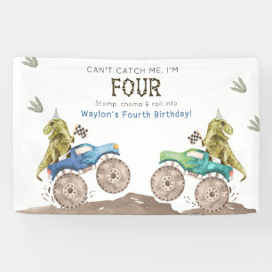 Dinosaur & Monster Truck 4. Geburtstags-Vinylbanne Banner
