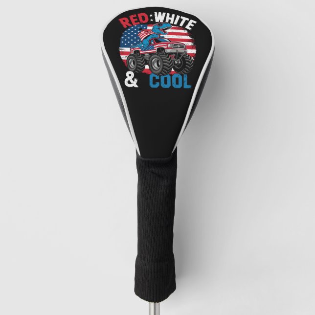 Dinosaur Monster Truck Dino 4. Juli Flaggenjungen Golf Headcover (Vorderseite)