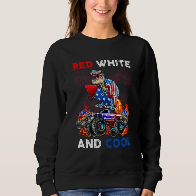 Dinosaur Monster Truck Dino 4th Of July Boys Ameri Sweatshirt (Vorderseite)