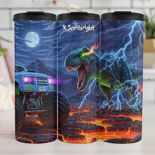 Dinosaur-Monstertruck-Blitzchaos Thermosbecher (Von Creator hochgeladen)