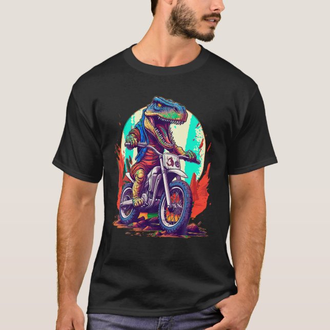 Dinosaur Motorrad Reiten Funny Dirt Bike Biker T T-Shirt (Vorderseite)