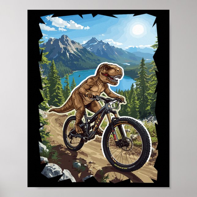 Dinosaur Mountain Biking Through Forest Trail  Poster (Vorne)