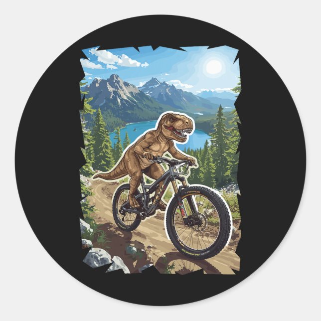 Dinosaur Mountainbike-Tour durch den Waldweg  Runder Aufkleber (Vorderseite)