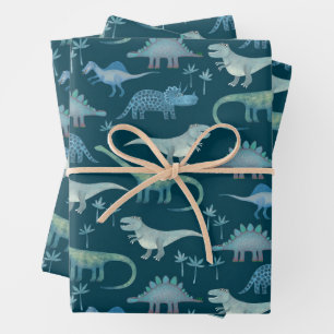 Dinosaur Muster Aquamarin Geschenkpapier Set