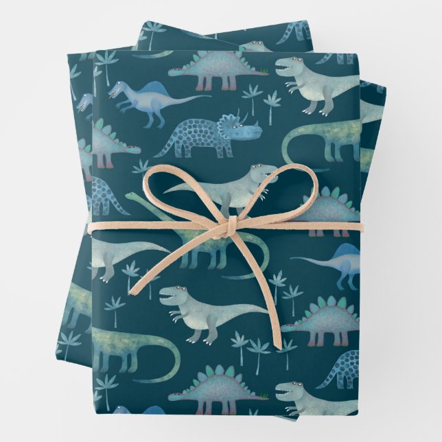 Dinosaur Muster Aquamarin Geschenkpapier Set (Beispiel)