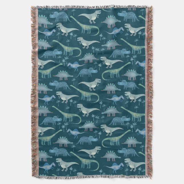 Dinosaur Muster Aquamarin Green Decke (Vorderseite Vertikal)