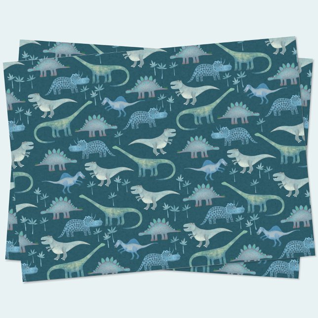 Dinosaur Muster Aquamarin Seidenpapier (Dinosaur fun tissue paper)