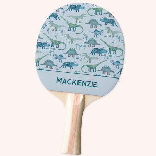 Dinosaur-Muster Blau Personalisierter Name Tischtennis Schläger