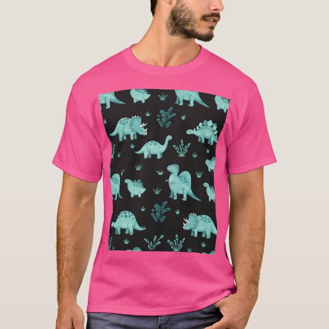 Dinosaur-Muster-Illustration T-Shirt (Vorderseite)