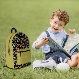 Dinosaur-Muster schwarz gelb Limette Name Bedruckter Rucksack