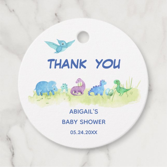 Dinosaur Niedlich Baby Dusche Vielen Dank Geschenkanhänger (Vorderseite)