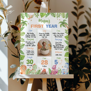 Dinosaur Niedlich Boy 1. Geburtstag Party Mileston Poster