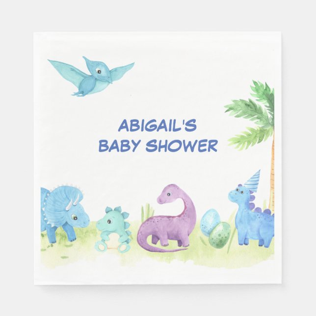 Dinosaur Niedlich Watercolor Baby Dusche Party Serviette (Vorderseite)