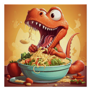 Dinosaur Noodles Illustration Poster