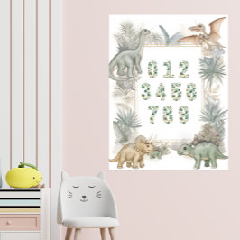 Dinosaur Numbers Nursery Watercolor Poster