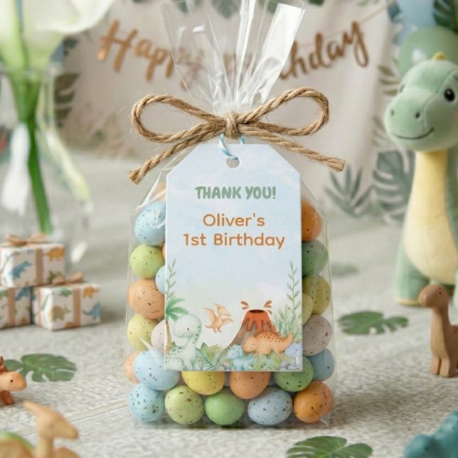 Dinosaur One-A-Saurus 1. Geburtstag Danke Geschenkanhänger (Dinosaur One-A-Saurus 1st Birthday Thank You Tag)