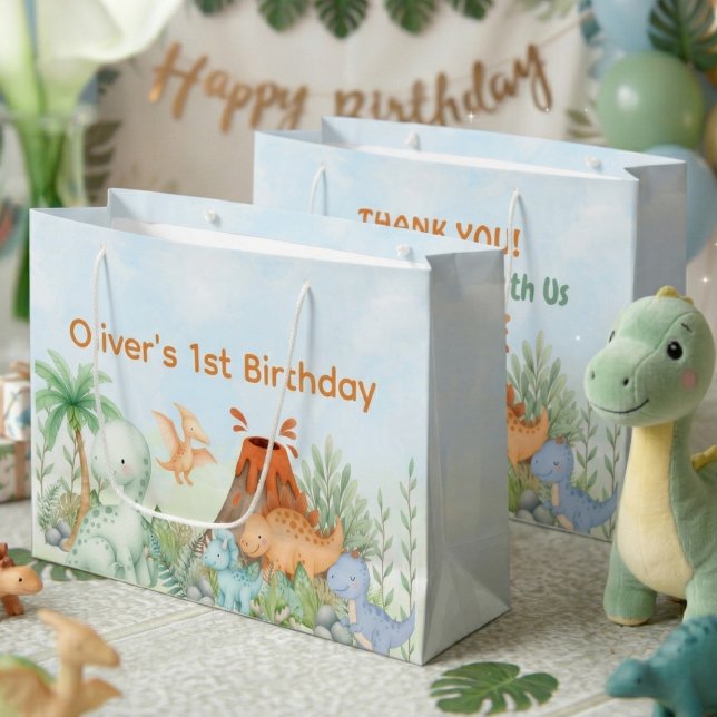 Dinosaur One-A-Saurus 1. Geburtstag Große Geschenktüte (One-A-Saurus Dinosaur 1st Birthday Gift Bag)