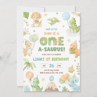 Dinosaur One-A-Saurus 1. Geburtstag Party Einladun Einladung