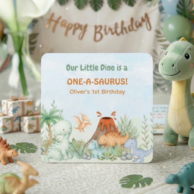 Dinosaur One-A-Saurus 1. Geburtstag Rechteckiger Pappuntersetzer (One-A-Saurus Dinosaur 1st Birthday Paper Coaster)