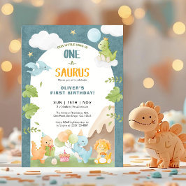 Dinosaur One-A-Saurus 1. Geburtstagsfeier Einladung