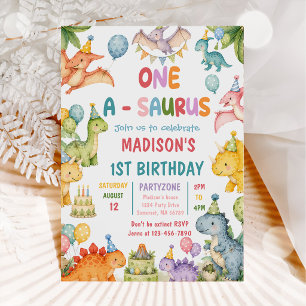 Dinosaur One-A-Saurus 1. Geburtstagsfeier Einladung
