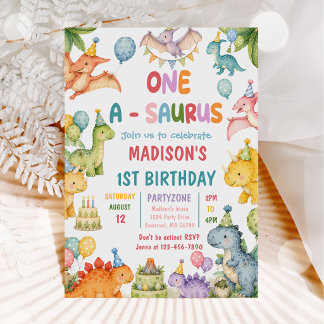 Dinosaur One-A-Saurus 1. Geburtstagsfeier Einladung
