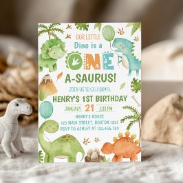 Dinosaur One-A-Saurus 1. Geburtstagsfeier Einladung