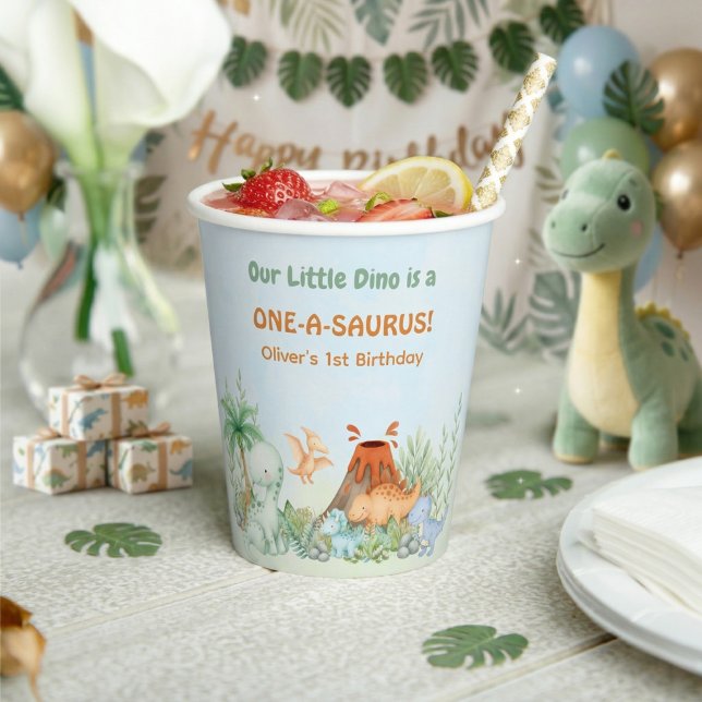Dinosaur One-A-Saurus 1st Birthday Pappbecher (One-A-Saurus Dinosaur 1st Birthday Paper Cup)