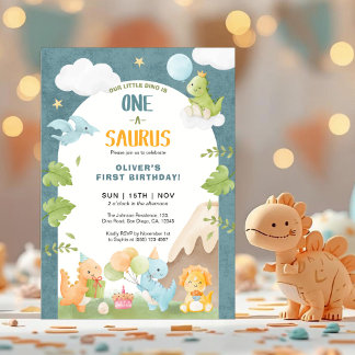 Dinosaur One-A-Saurus 1st First Birthday Party Einladung