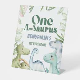 Dinosaur One-A-Saurus Boy 1. Geburtstag Party Invi Sockelschild