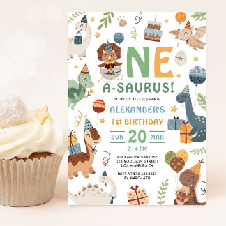 Dinosaur One A-Saurus Boy 1st Birthday Party  Einladung