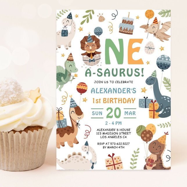 Dinosaur One A-Saurus Boy 1st Birthday Party  Einladung (Von Creator hochgeladen)