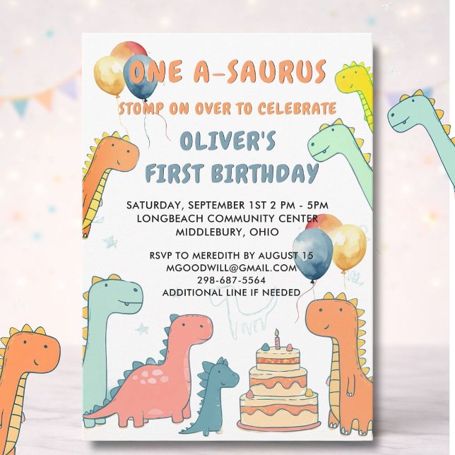 Dinosaur One-A-Saurus Boy 1st Birthday Party   Einladung (Von Creator hochgeladen)