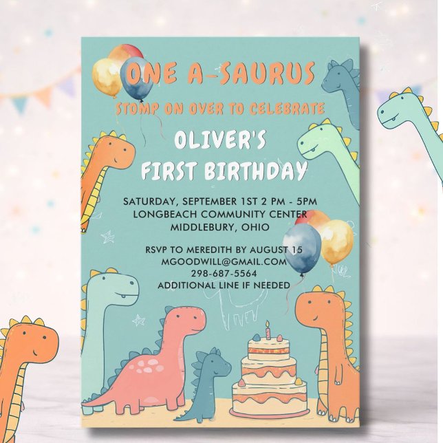 Dinosaur One-A-Saurus Boy 1st Birthday Party  Einladung (Von Creator hochgeladen)