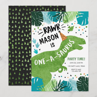 Dinosaur One-A-Saurus RAWR Erster Geburtstag Invi Einladung