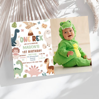 Dinosaur One Rex Boy 1. Geburtstag Foto Einladung