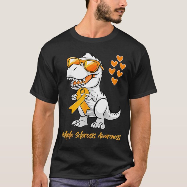 Dinosaur Orange Ribbon Support Multiple Sclerosis  T-Shirt (Vorderseite)