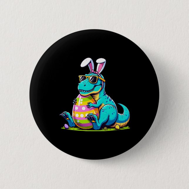 Dinosaur-Osterhase-Ei Glücklicher Ostrawr T Rex Ki Button (Vorderseite)