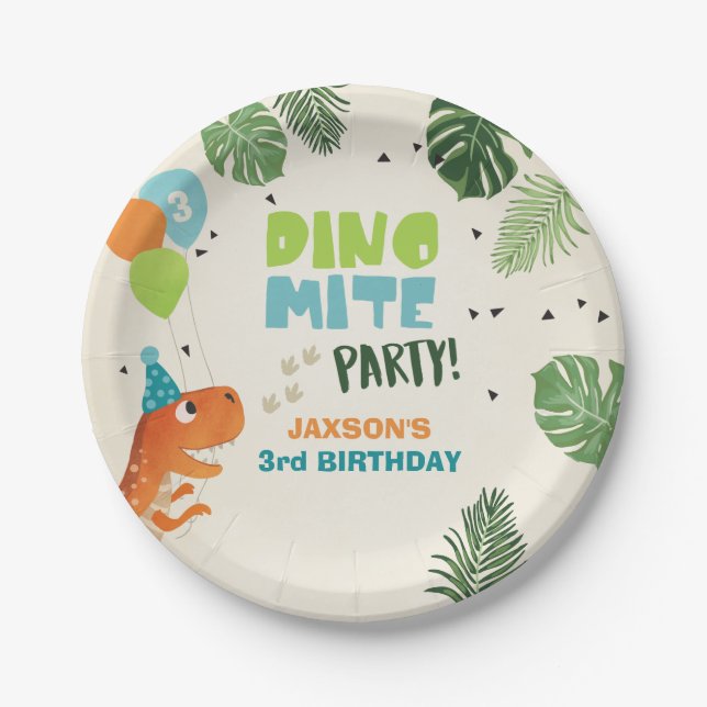 Dinosaur Paper Tellers Birthday Dino mite T-rex Bo Pappteller (Vorderseite)
