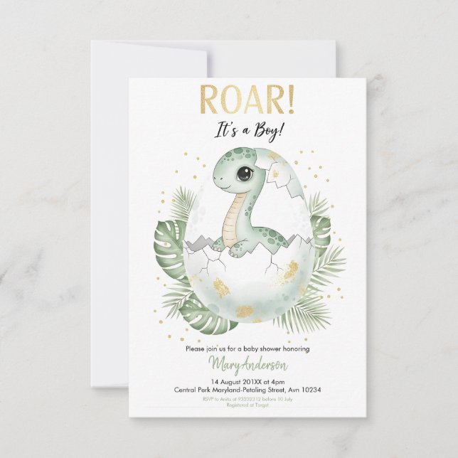 Dinosaur park Baby Shower party boy girl Roar Einladung (Vorderseite)