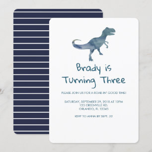 Dinosaur Party Blue Stripe Einladung
