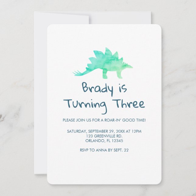 Dinosaur Party Blue Stripe Einladung (Vorderseite)