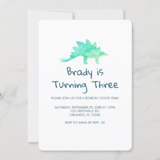 Dinosaur Party Blue Stripe Einladung