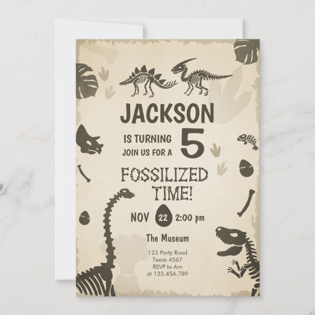 Dinosaur Party Boy Fossil Dino Dig Geburtstag Einladung (Vorderseite)