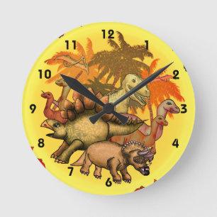 Dinosaur Party Clock Runde Wanduhr
