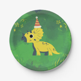 Dinosaur Party Plate Green Pappteller
