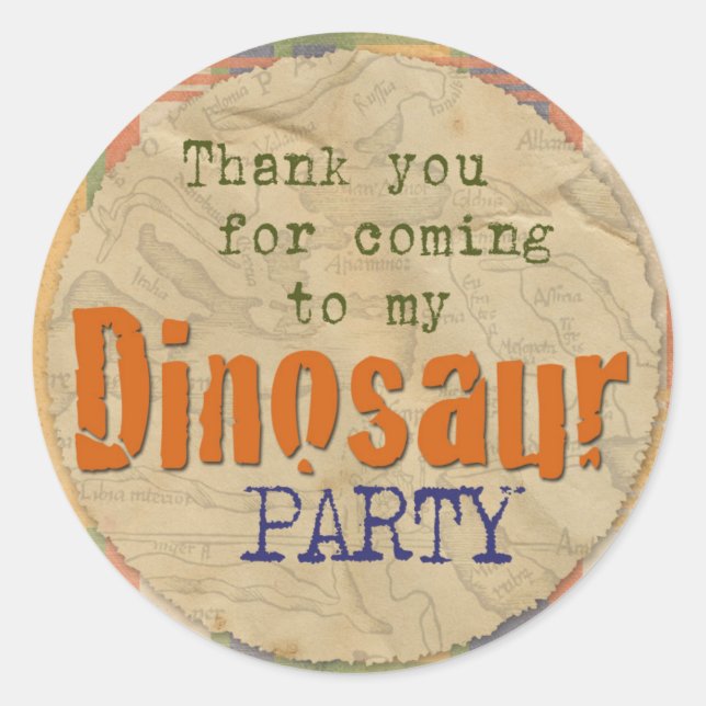 Dinosaur Party Sticker - Danke für das Kommen (Vorderseite)