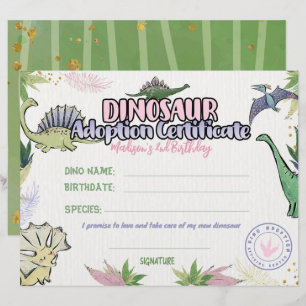 Dinosaur Party Theme, Dino Adoption Certificate